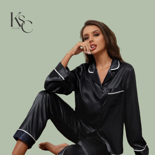 Long Black Satin Pyjamas