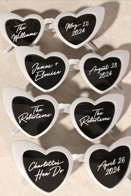 Custom Heart Shaped Sunglasses | Brides & Bridesmaids Party Favours